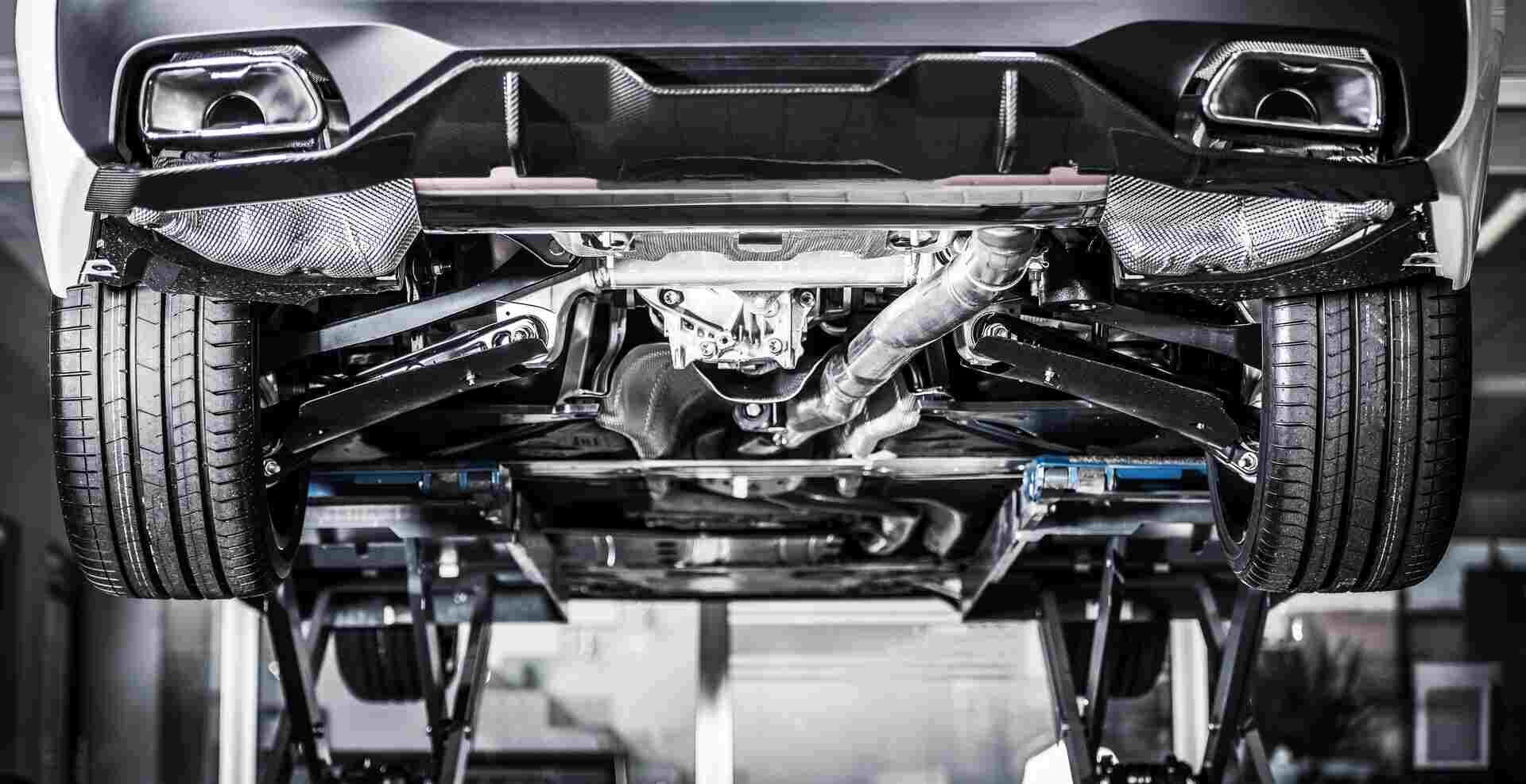 Luxury car in CO receiving suspension alignment